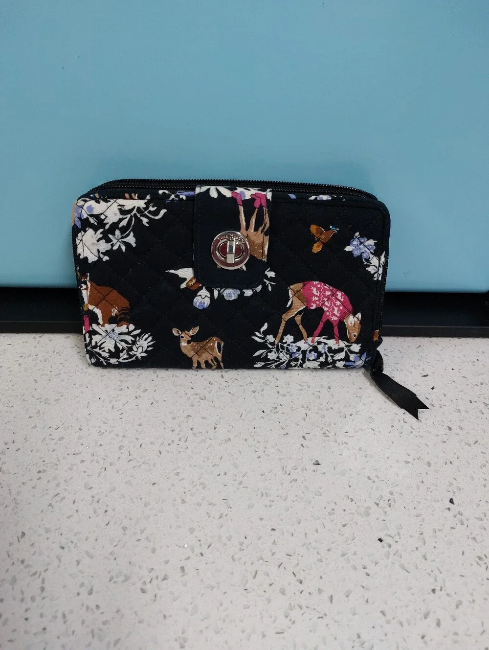 Vera Bradley Turnlock Wallet Merry Mischief Black NWOT